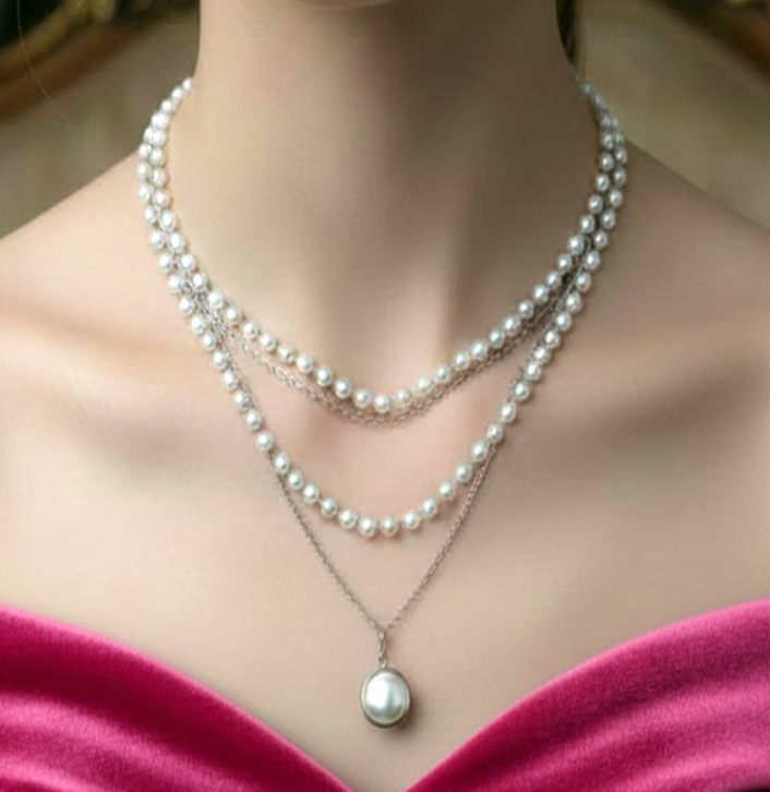 DOUBLE LAYERED PEARL PENDANT NECKLACE