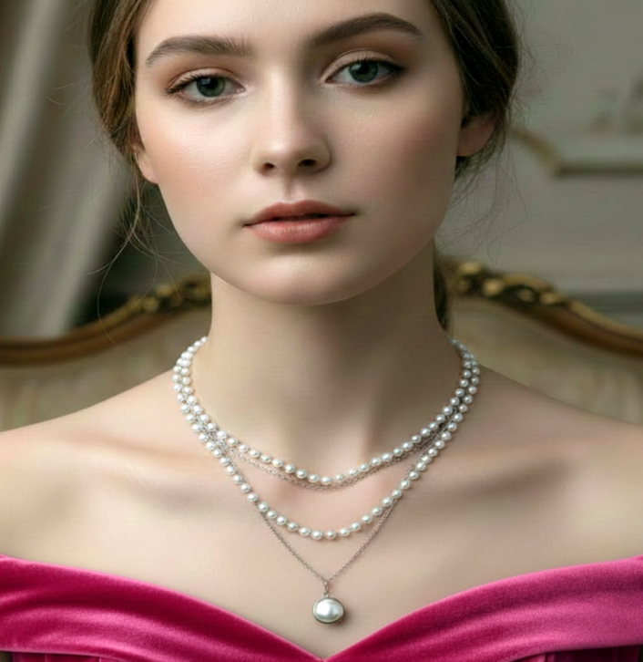DOUBLE LAYERED PEARL PENDANT NECKLACE